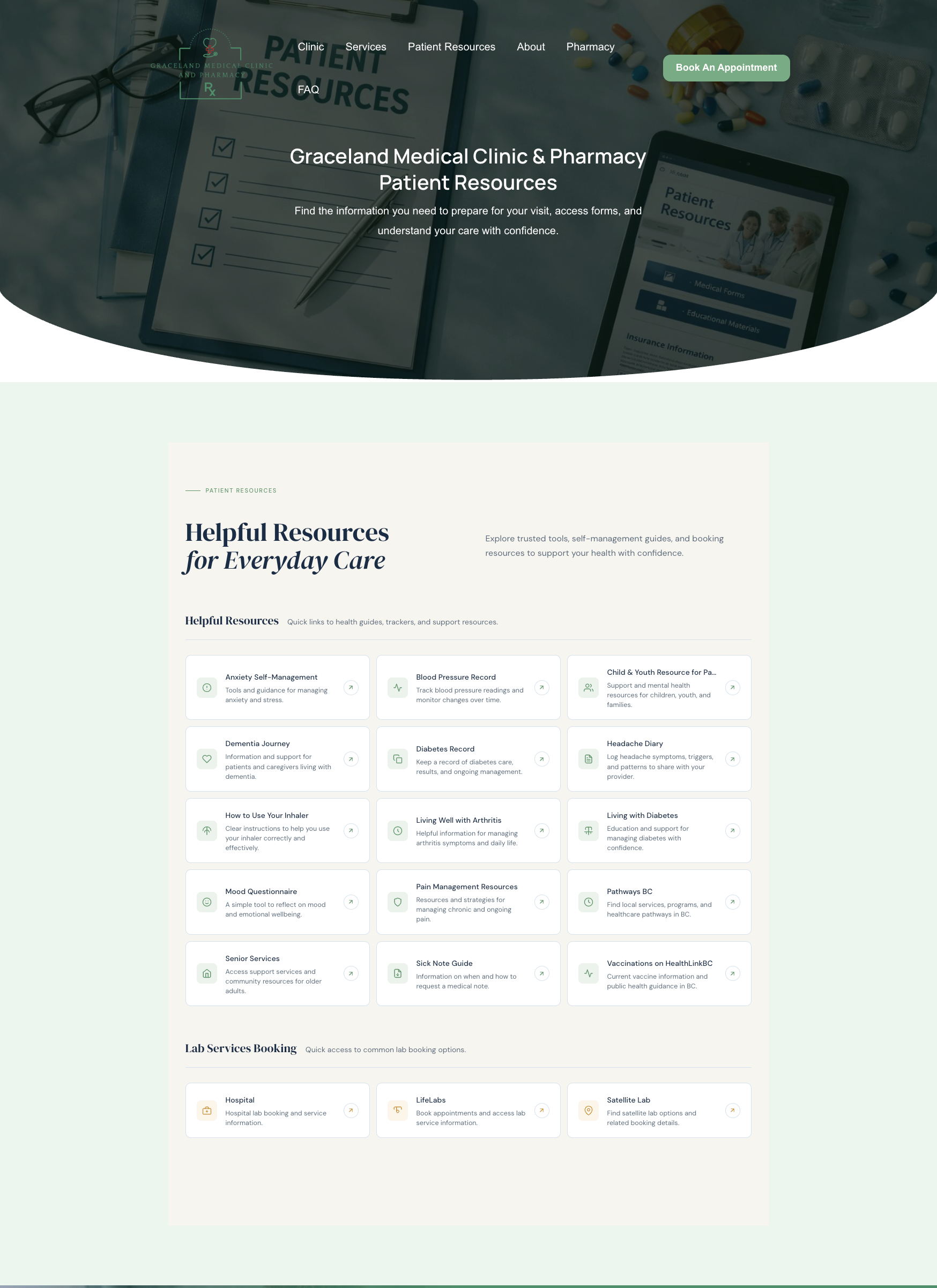 Graceland Patient Resources page