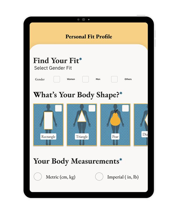 Tablet view: body shape selection screen