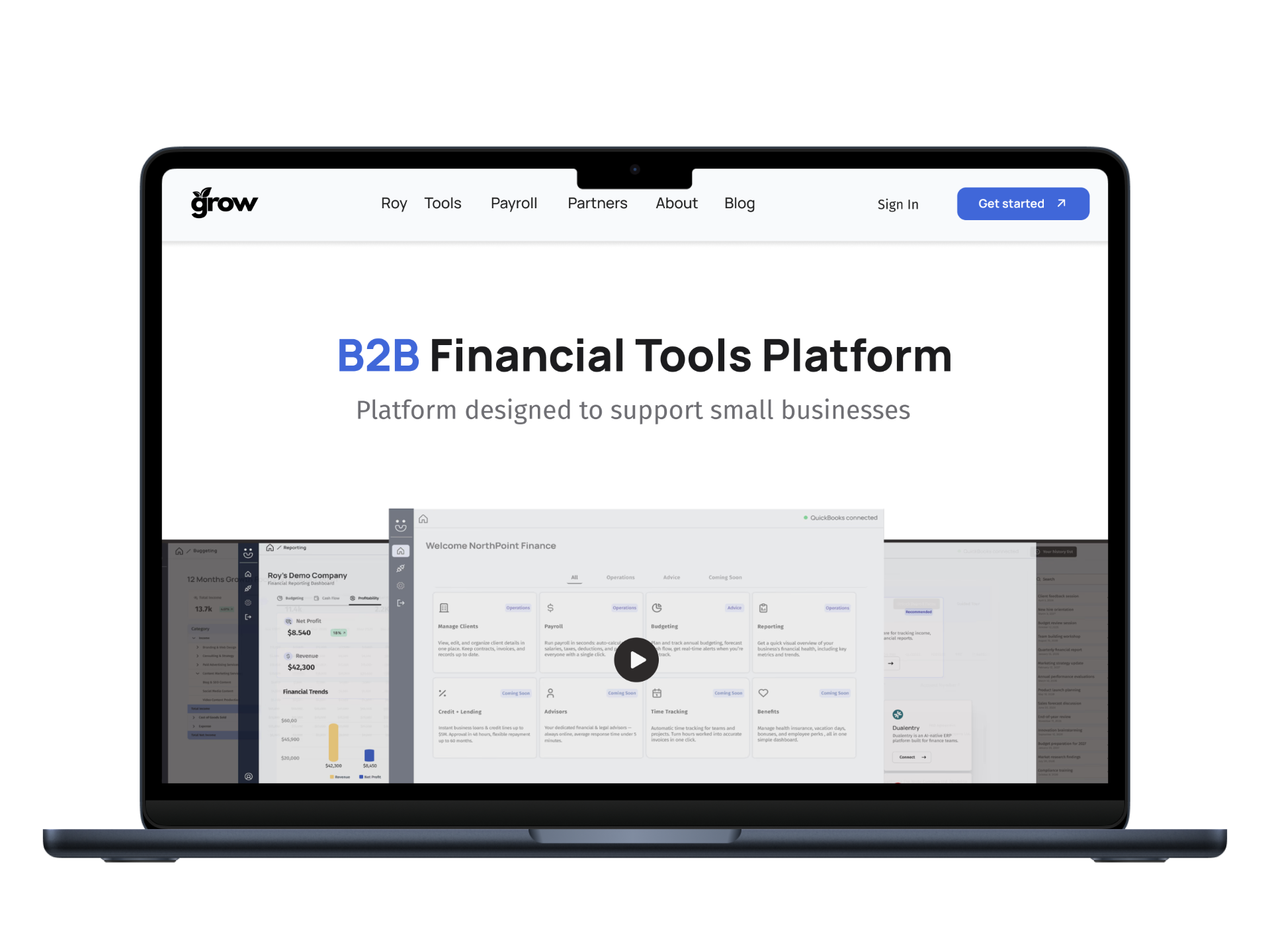 Laptop mockup showing the Grow marketing website