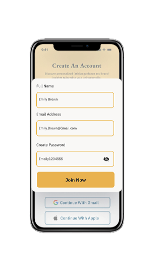 App screen, profile