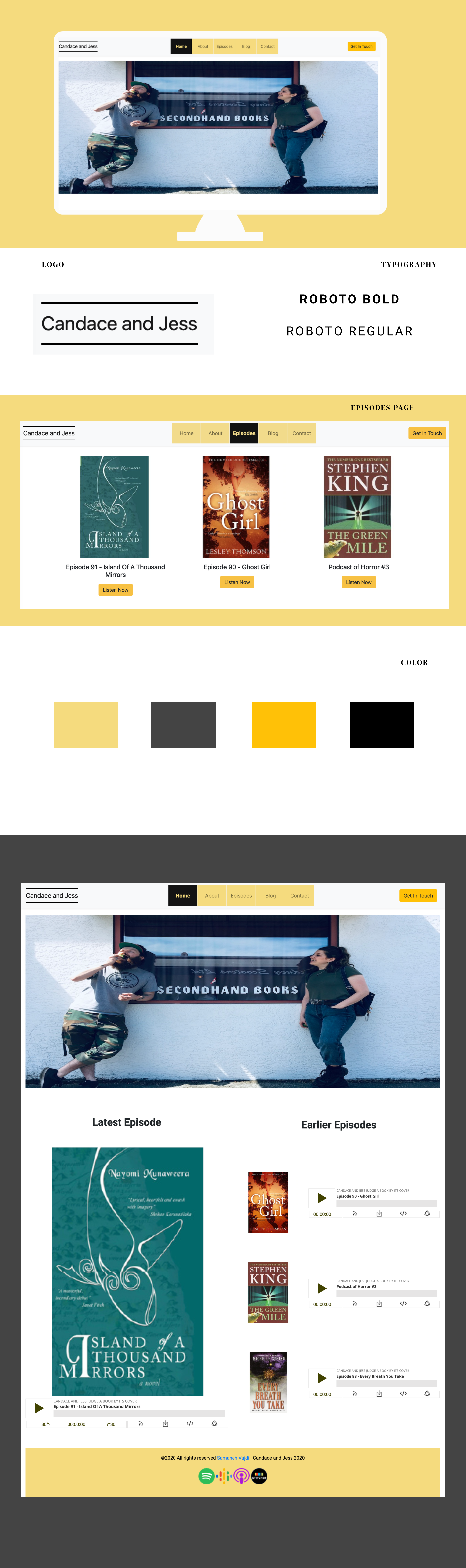 Candace and Jess podcast website screens